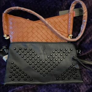 Younique Black  Studded Clutch/ Crossbody U Style Shoulder Bag NWT